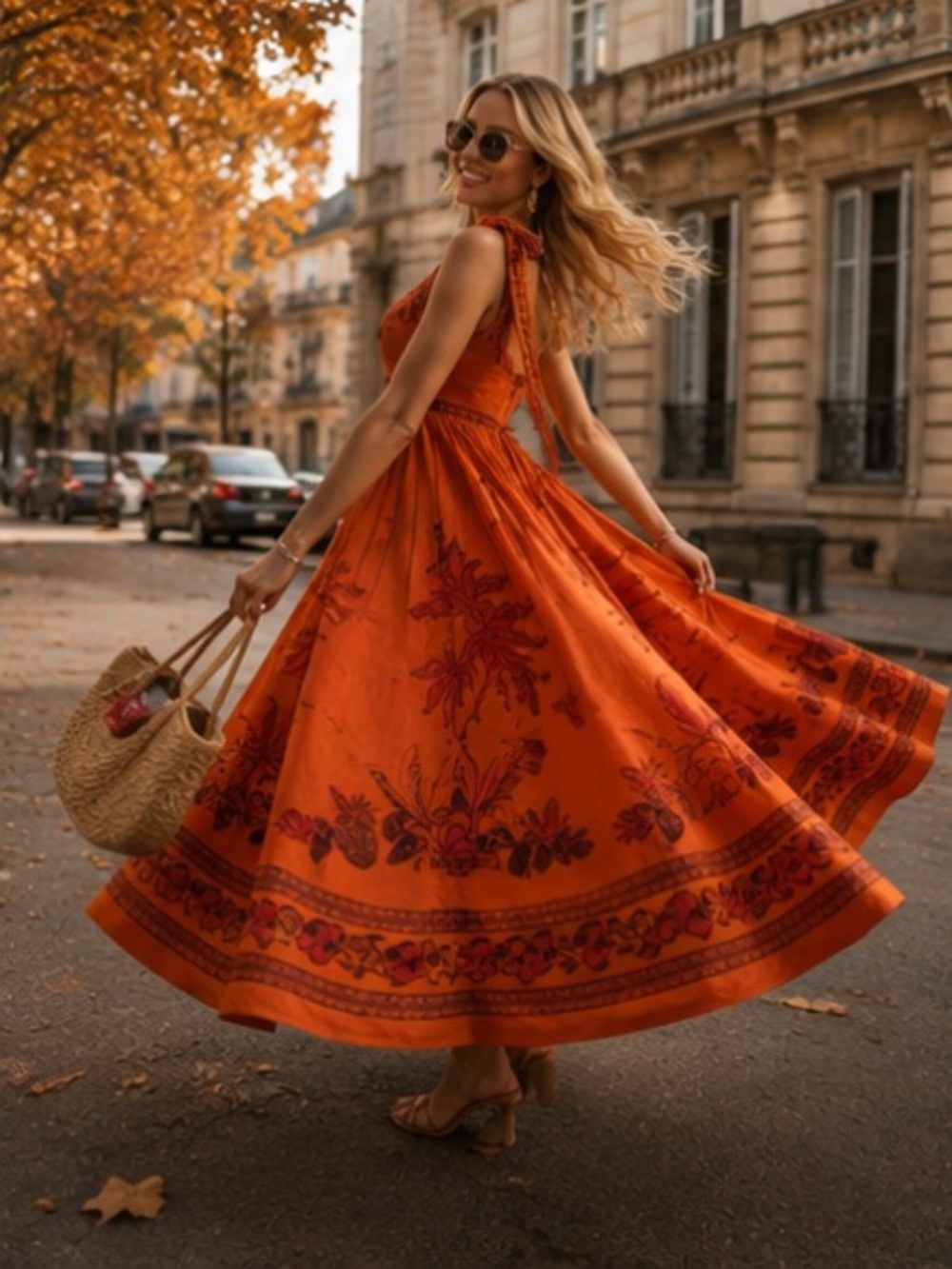 Alemais Orange Floral Tie-Strap Maxi Dress